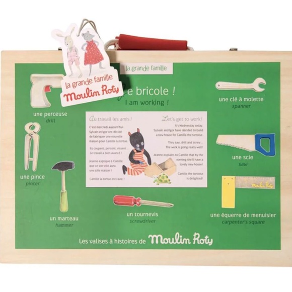 Moulin Roty - "Je Bricole" -I am Working -  Carpenter Wooden Tool Set and Valise - Picture 2 of 4